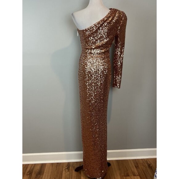 Bronx & Banco Gold Dress US Size 8 Sequin Jersey One Shoulder Goddess - Picture 8 of 16